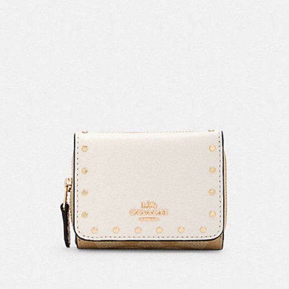 Coach Handbags - 🟡 Coach Small Trifold Leather Wallet in Signature Canvas